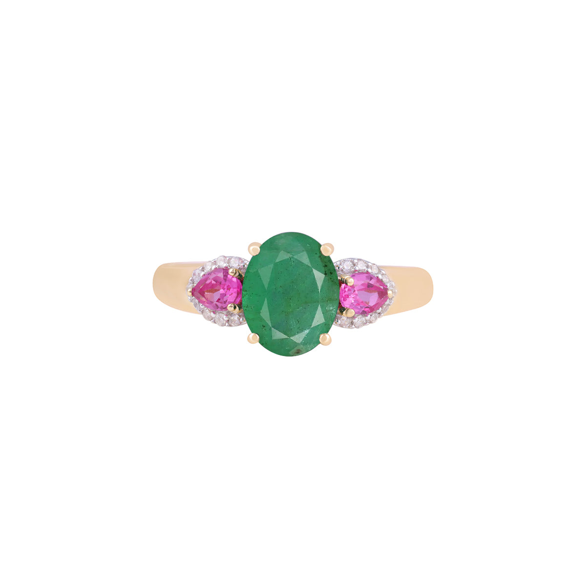 Emerald & Pink Sapphire Ring with White Diamond in 18KT Gold 2.42cts.