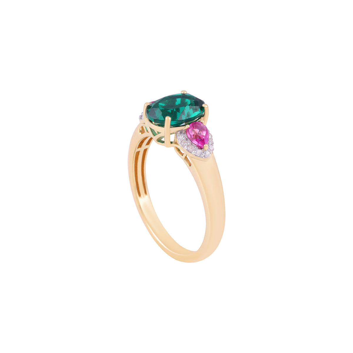 Emerald & Pink Sapphire Ring with White Diamond in 14KT Gold 2.29cts.
