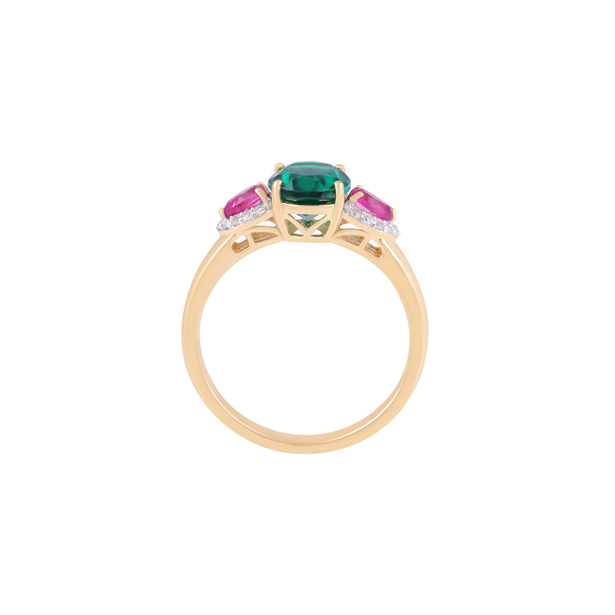 Emerald & Pink Sapphire Ring with White Diamond in 14KT Gold 2.29cts.
