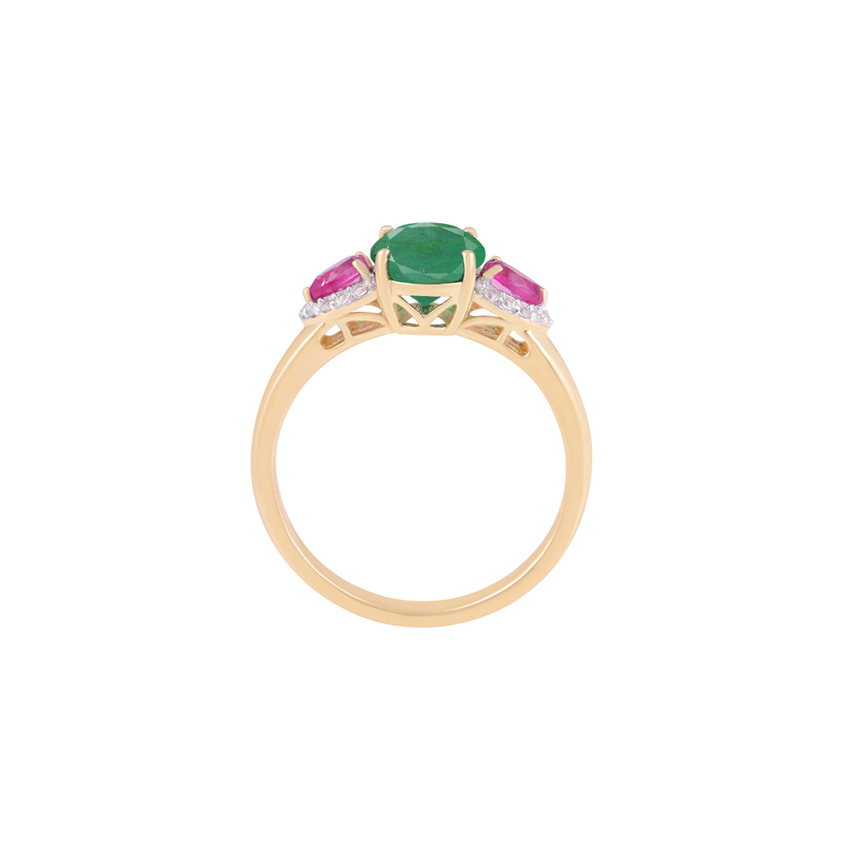 Emerald & Pink Sapphire Ring with White Diamond in 18KT Gold 2.42cts.