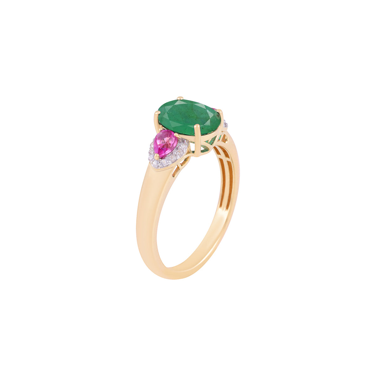 Emerald & Pink Sapphire Ring with White Diamond in 18KT Gold 2.42cts.