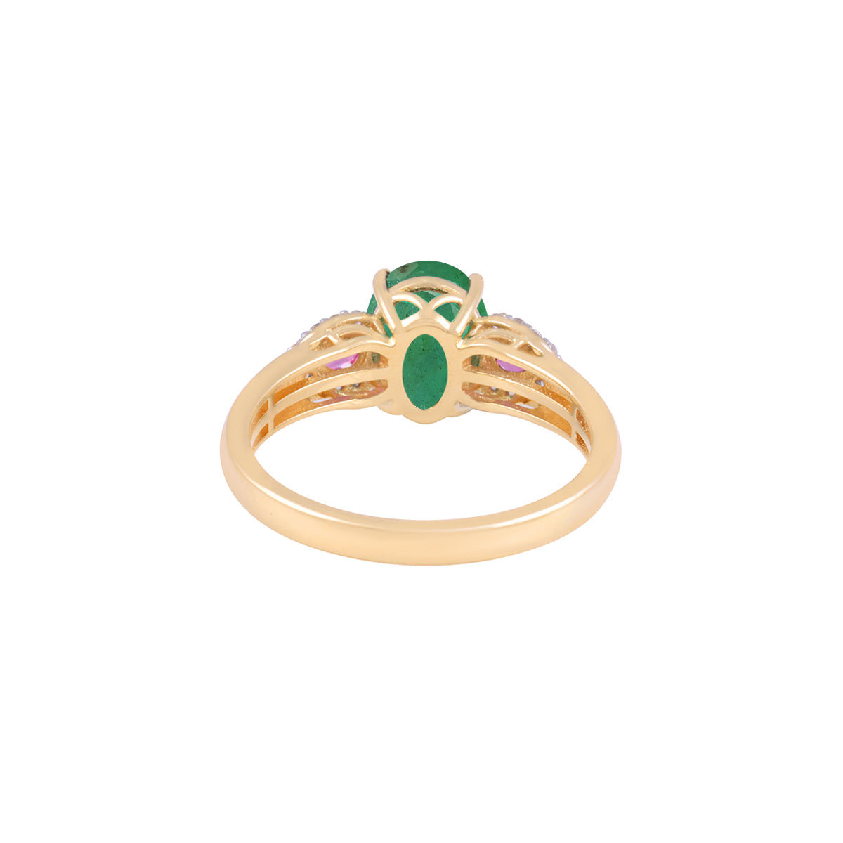 Emerald & Pink Sapphire Ring with White Diamond in 18KT Gold 2.42cts.