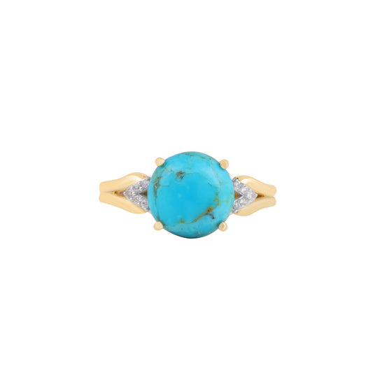 Turquoise Ring with White Diamond in 14KT Gold 2.63cts.
