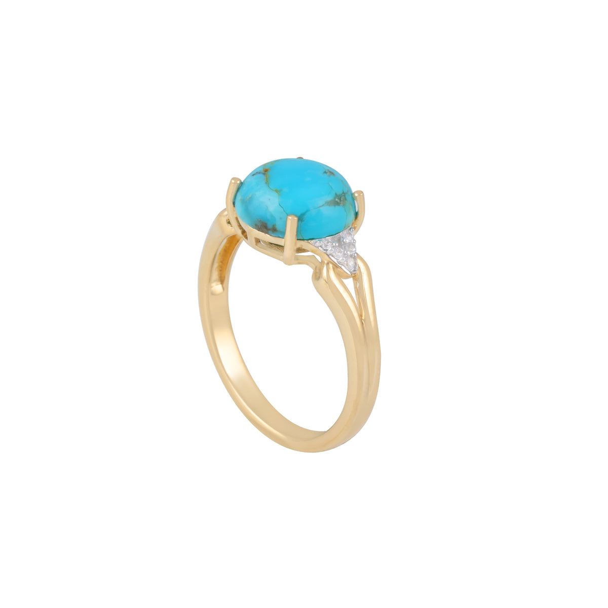 Turquoise Ring with White Diamond in 14KT Gold 2.63cts.