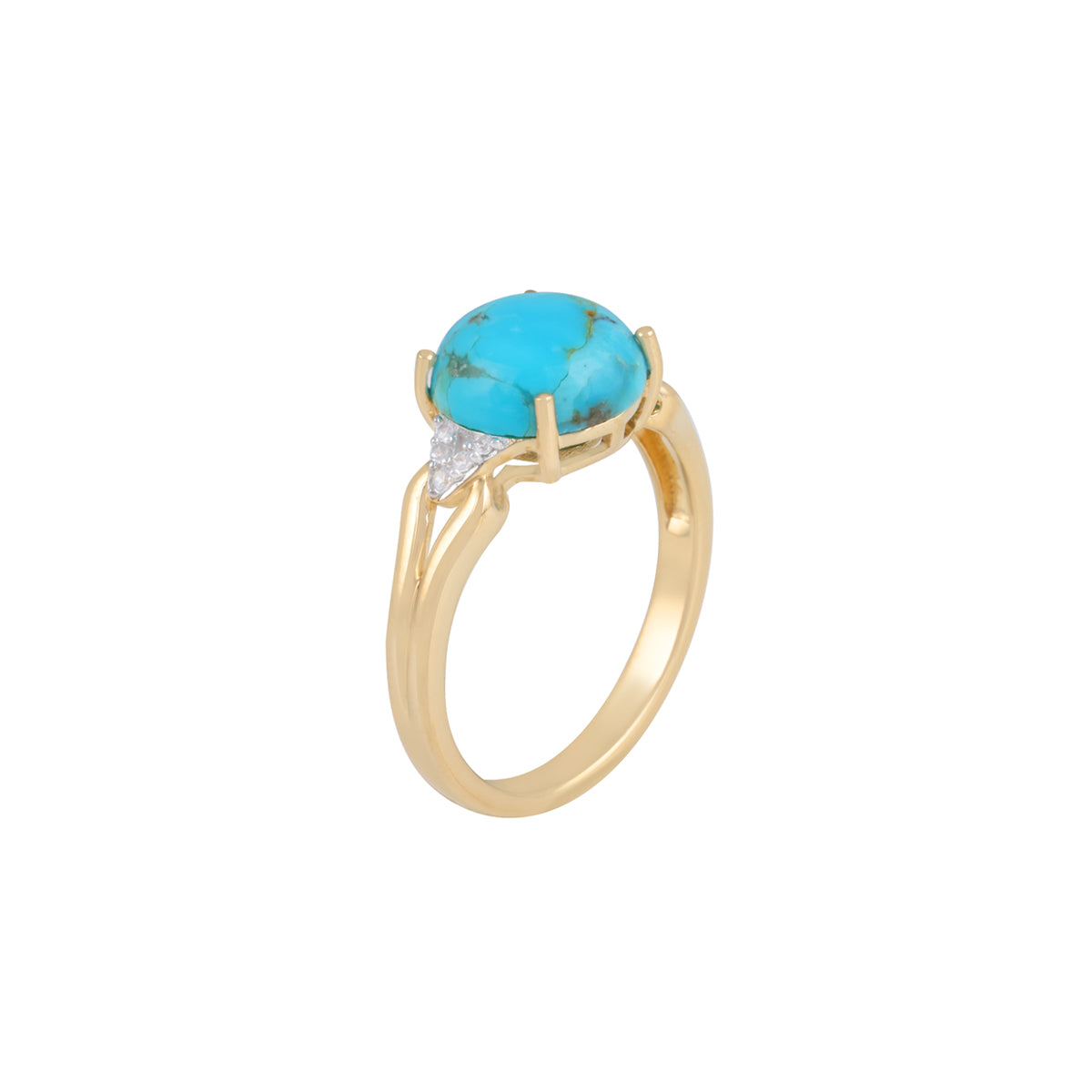 Turquoise Ring with White Diamond in 14KT Gold 2.63cts.