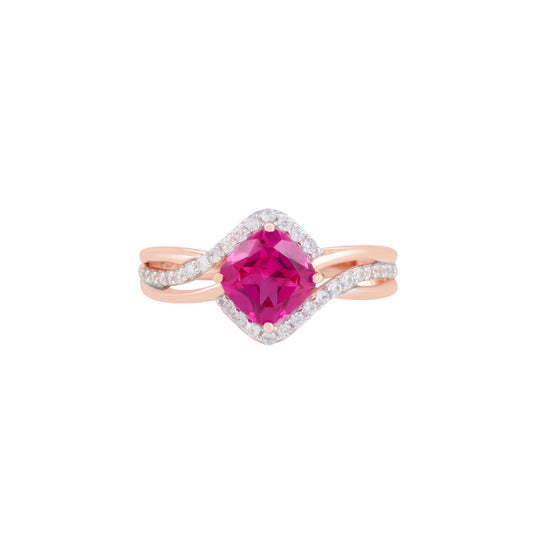 Pink Sapphire Ring with White Diamond in 14KT Gold 2.74cts.
