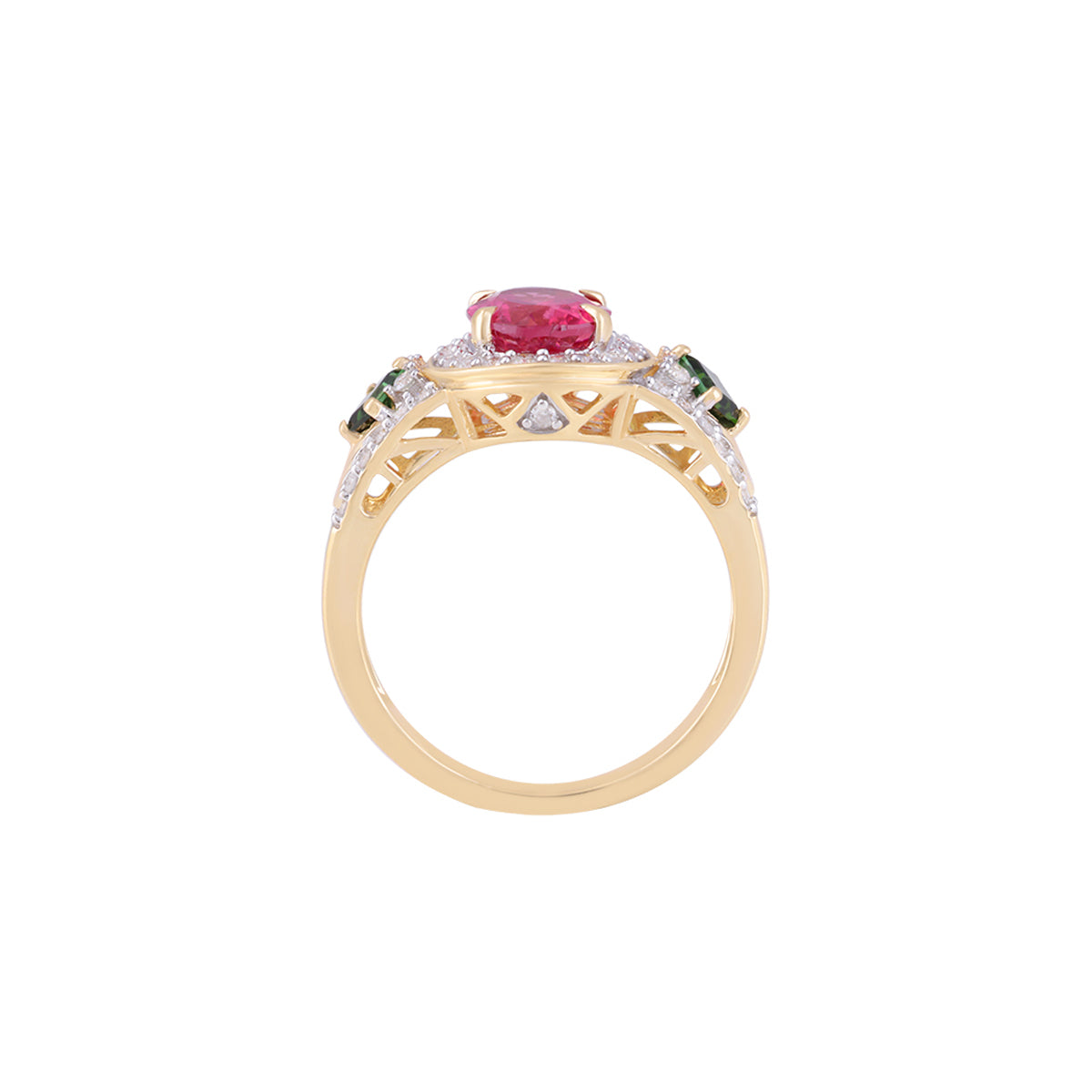 Pink & Green Tourmaline Rings with White Diamond in 14KT Gold 2.58cts.