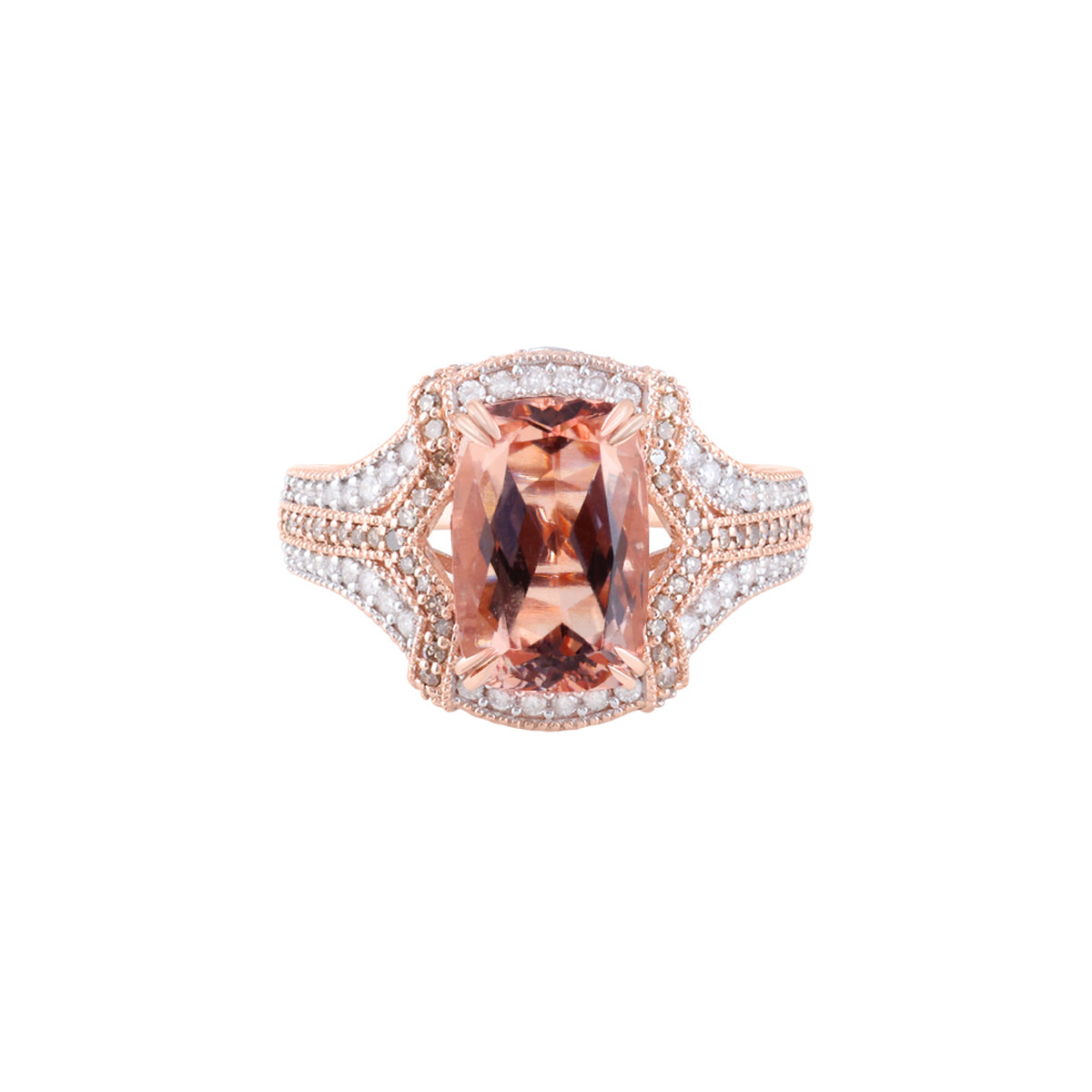 Morganite Ring with Champagne & White Diamond in 14KT Rose Gold 5.08cts.