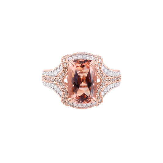 Morganite Ring with Champagne & White Diamond in 14KT Rose Gold 5.08cts.