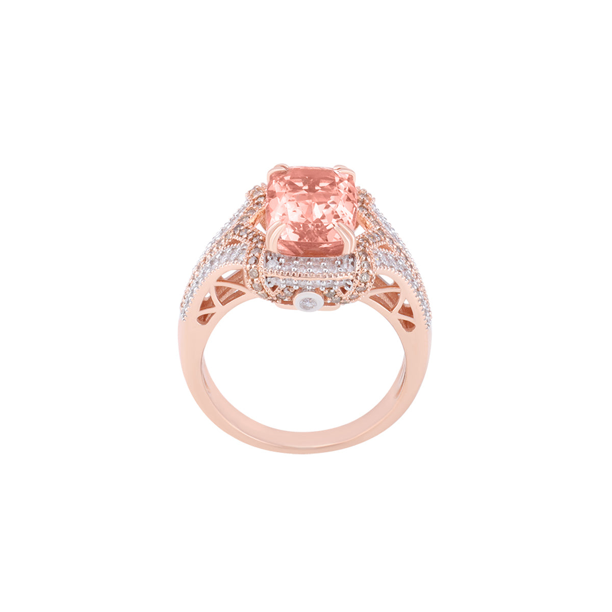 Morganite Ring with Champagne & White Diamond in 14KT Rose Gold 5.08cts.