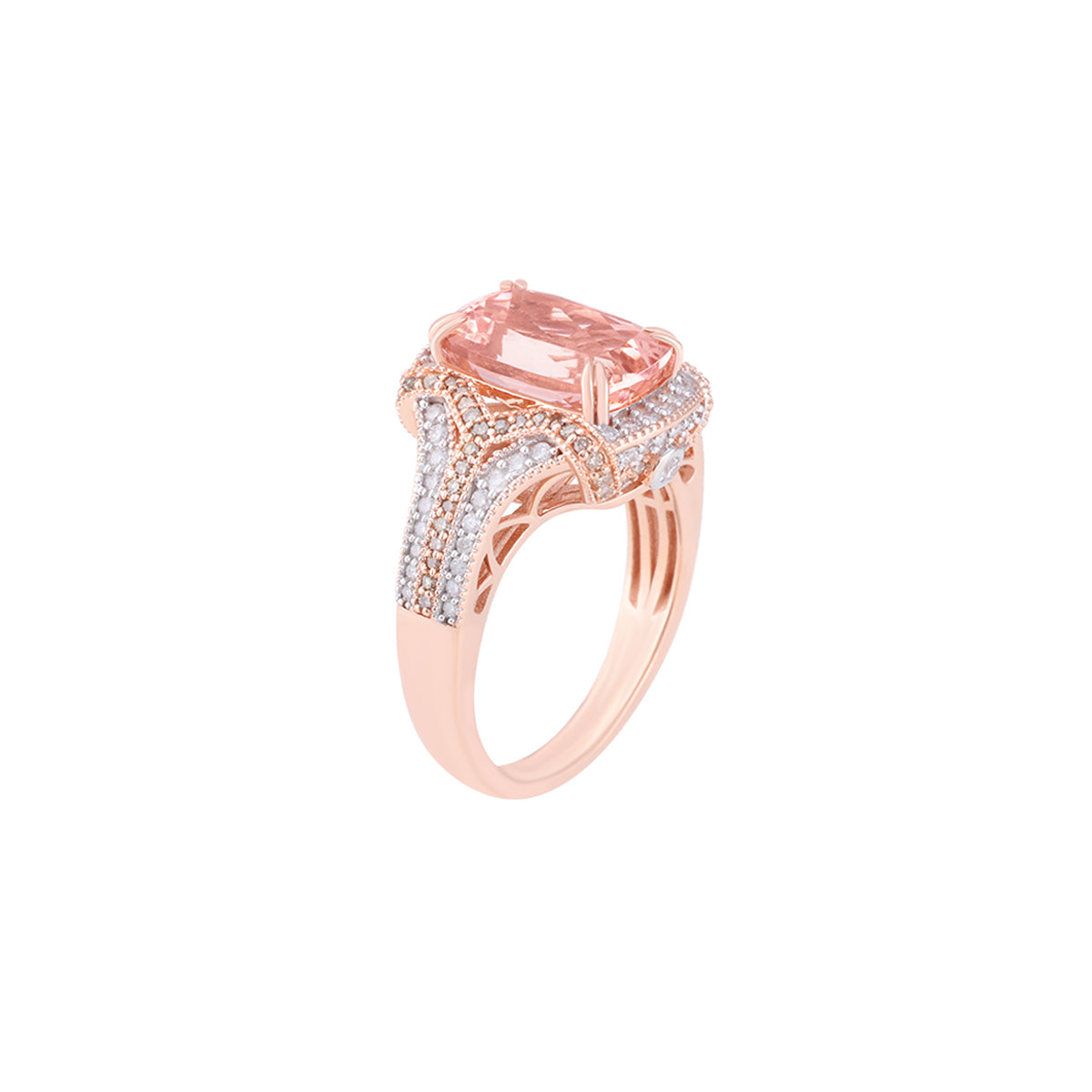 Morganite Ring with Champagne & White Diamond in 14KT Rose Gold 5.08cts.