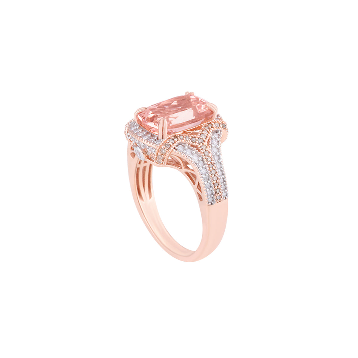 Morganite Ring with Champagne & White Diamond in 14KT Rose Gold 5.08cts.