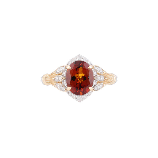 Mandarin Citrine Ring with White Diamond in 14KT Gold 2.61cts.