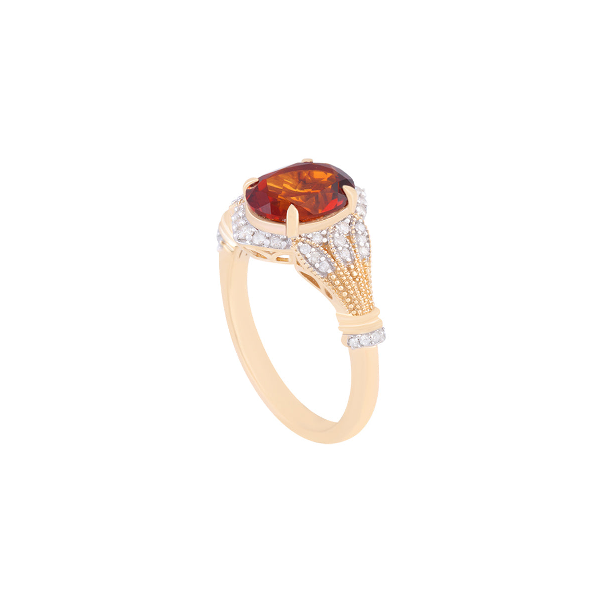 Mandarin Citrine Ring with White Diamond in 14KT Gold 2.61cts.