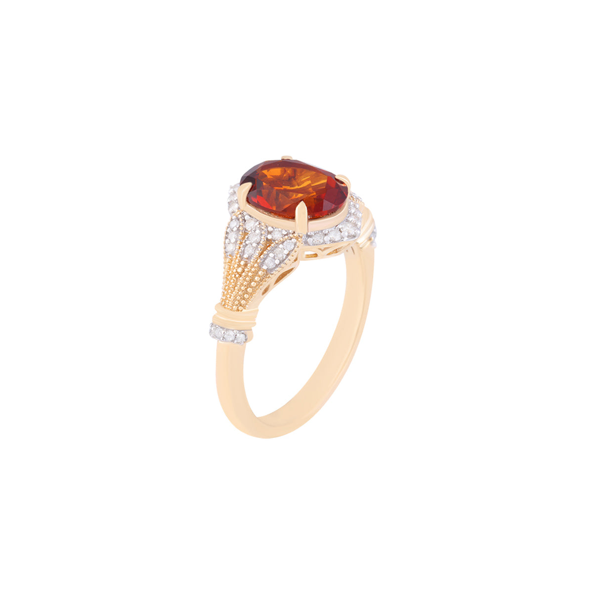 Mandarin Citrine Ring with White Diamond in 14KT Gold 2.61cts.