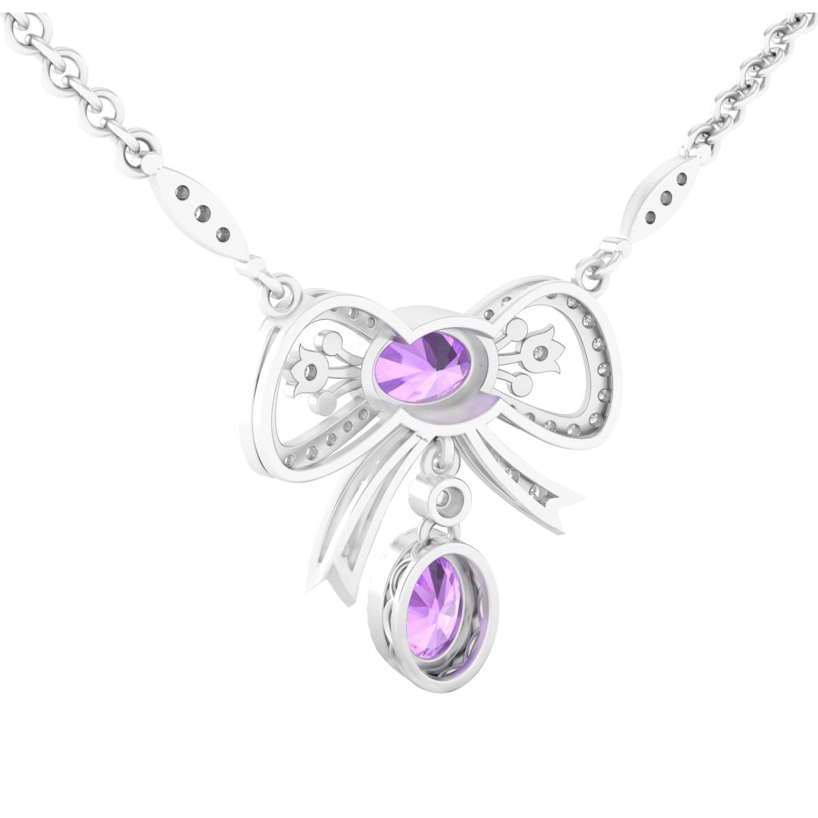 Amethyst Necklace with White Diamond in Platinum 950  1.53cts.
