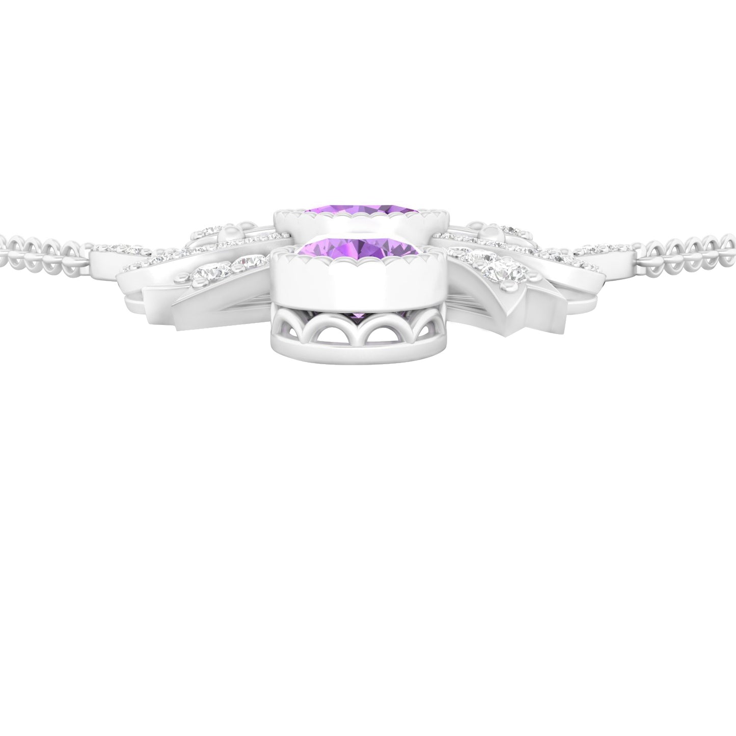 Amethyst Necklace with White Diamond in Platinum 950  1.53cts.