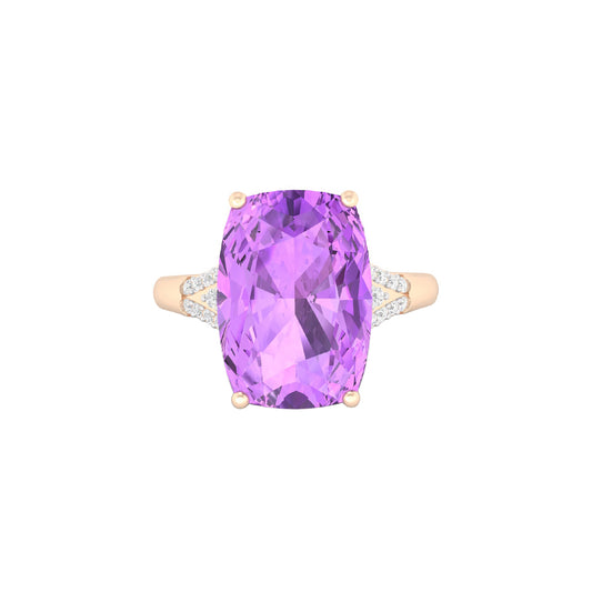 Amethyst Ring with White Diamond in 18Kt Gold 6.40cts