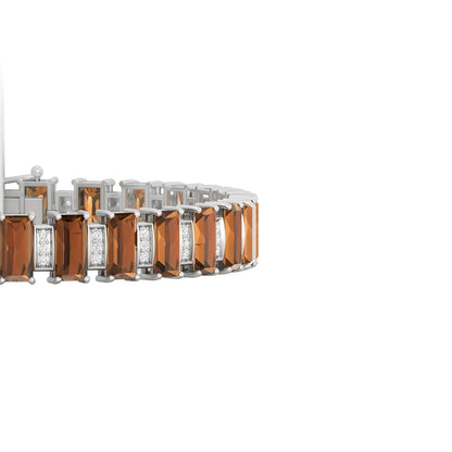 Smokey Quartz Bracelet with White Diamond in 14Kt White Gold 22.60cts