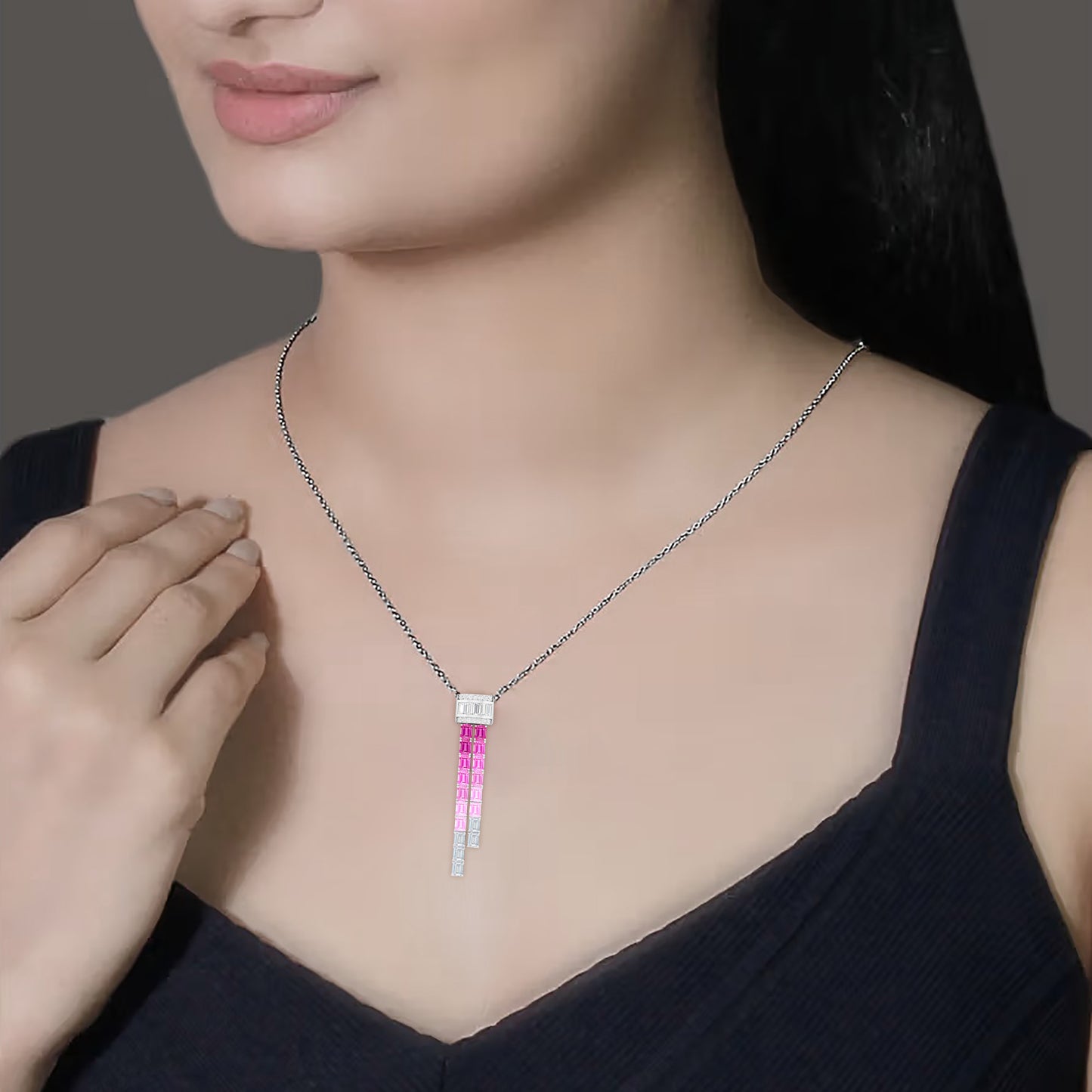 Pink & White Sapphire Pendant Necklace with White Diamond in 14Kt White Gold 5.99cts
