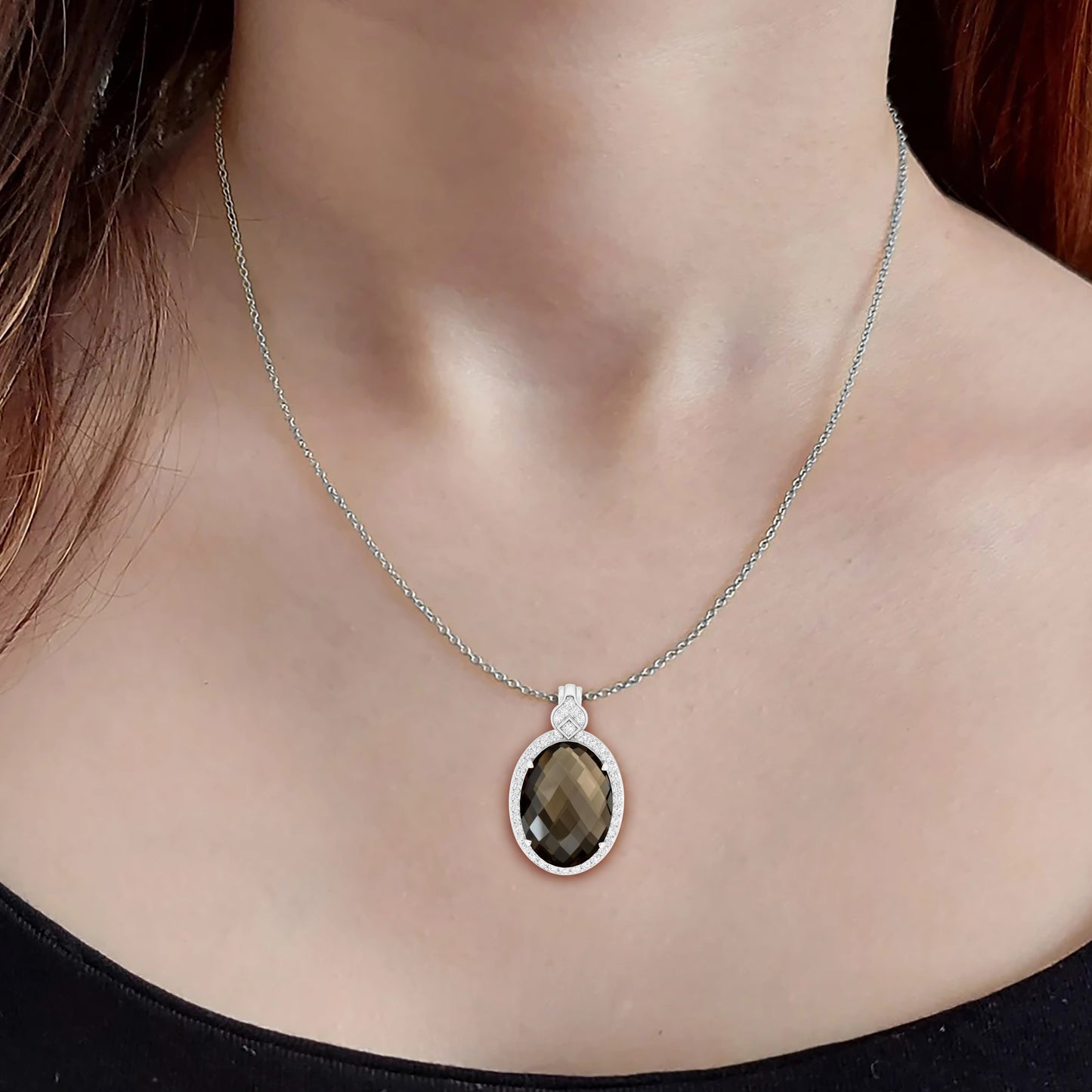 Smokey Quartz Pendant with White Diamond in 18Kt White Gold 11.16cts
