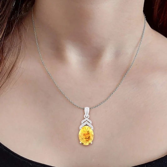 Citrine Pendant with White Diamond in 18Kt White Gold 3.11cts