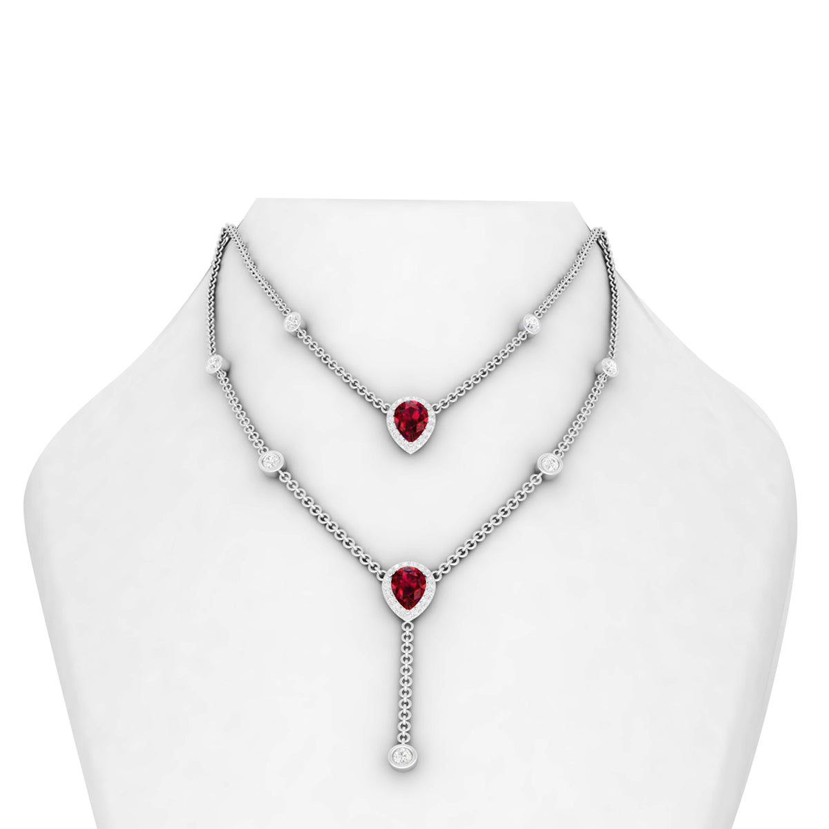 Glass Filled Ruby Necklace with White Diamond in 14Kt White Gold 4.55cts